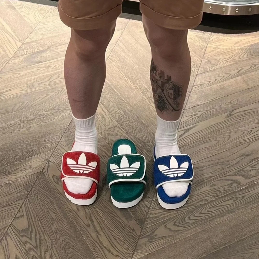 Gucci Blue and White GG Terry Slide Sandals
